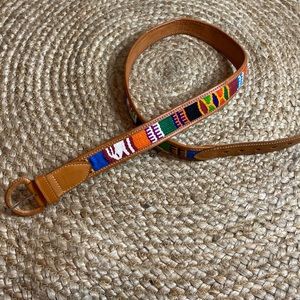 Boho Guatemalan woven Native Colorful Belt Leather. Size 34.